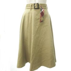 19AW ベルト付き フレア スカート ひざ下丈 ロング丈 クレストブリッジチェック 36 ベージュ