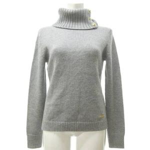 タートルネック ニット セーター 長袖 金ボタン ウール グレー 38