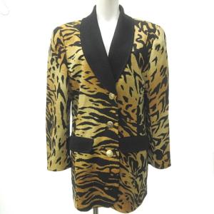 LEONARD FASHION 金釦 レオパード柄 ショールカラー ジャケット カーディガン ショール付き 約L 茶 ブラウン ブラック 