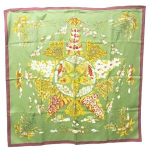 カレ90 PYTHAGORE スカーフ シルク 花柄 グリーン