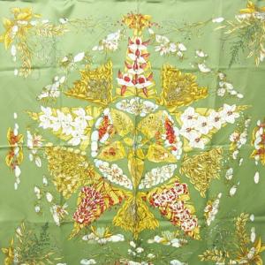 HERMES カレ90 PYTHAGORE スカーフ シルク 花柄 グリーン