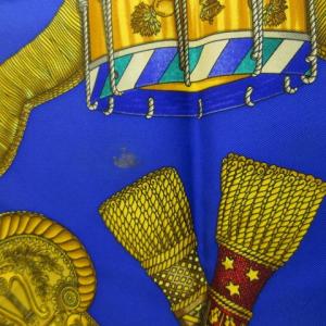 HERMES カレ90 Les Tambours タンブールの太鼓 スカーフ ストール ショール シルク 総柄 ブルー グリーン