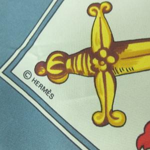 HERMES カレ90 Le Tarot タロットカード スカーフ ストール ショール シルク 青緑 ブルー グリーン イエロー 0620