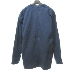 OLD JOE ノーカラーシャツ ドット 長袖 総柄 ネイビー