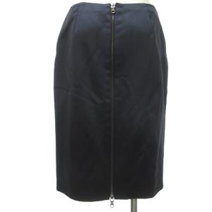 LOEWE バックジップ サテン タイトスカート ひざ丈 38 ネイビー