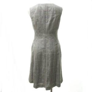 René 近年 ツイード ワンピース コサージュ付き フロントジップ 膝丈 campore生地 グレー 34