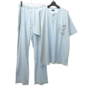タグ付き ナイトウェア パジャマ 上下セット 半袖 ロングパンツ ロゴ刺繍 L 水色 ライトブルー STK 0723