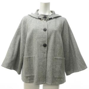 ポンチョ風 フード付き ウール ジャケット グレー