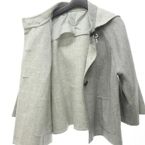 Leilian ポンチョ風 フード付き ウール ジャケット グレー