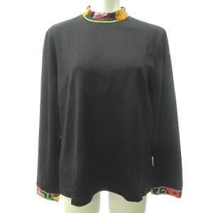 フラワー プリント ハイネック カットソー Tシャツ 日本製 ブラック