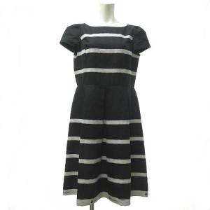 ボーダー フレア ワンピース ひざ丈 半袖 40 ブラック ホワイト