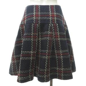 M'S GRACY 近年 トラッド チェック スカート フレア 日本製 NF-817551 38 ネイビー