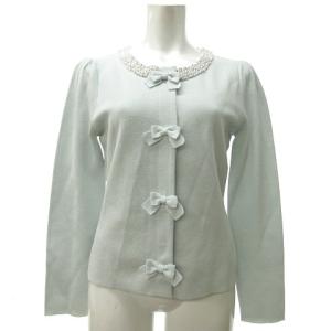 AK-218105 カーディガン パール ビジュー リボン装飾  38 ライトブルー