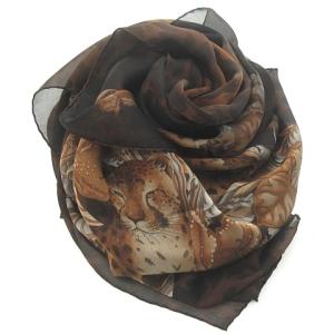 シルクスカーフ レオパード柄 ヒョウ柄 ショール ヒョウモチーフ イタリア製 ブラウン