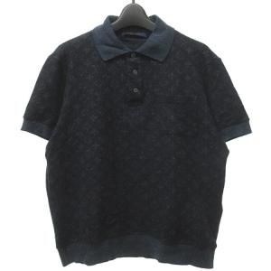 LOUIS VUITTON モノグラム ニット ポロシャツ セーター 半袖 シルク混 S位 ネイビー