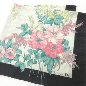 フラワー プリント スカーフ ストール 大判 シルク 総柄 ホワイト ブラック マルチカラー 0829 STK