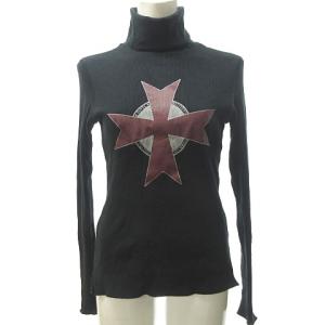 JEAN'S PAUL GAULTIER 十字架 プリント リブニット カットソー ハイネック スリット ブラック M 0912 STK