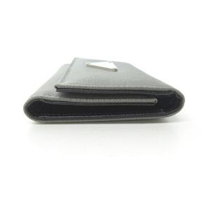 PRADA ロゴプレート キーケース キーリング 6連 サテン ナイロン グレー