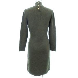 Salvatore Ferragamo ヴィンテージ ニット ワンピース ひざ丈 ハイネック ウール ロゴ入りボタン S モスグリーン