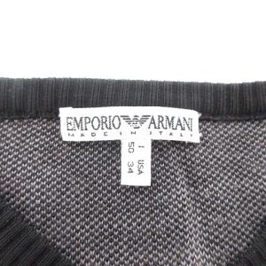 EMPORIO ARMANI ニット セーター 総柄 Vネック コットン 50 XL ブラック 大きいサイズ