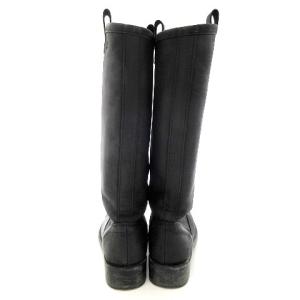 agnes b. ロング ジョッキー ブーツ レザー ワンポイント ロゴ型押し 36 ブラック STK 0920