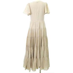 MARIHA 美品 エンジェルのドレス ロング ワンピース マキシ丈 半袖 ティアード フレア Vネック 38 ベージュ 0920 RRR