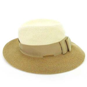 Athena New York ペーパーハット バイカラー バックリボン つば広 帽子 ベージュ オフホワイト 0918 RRR