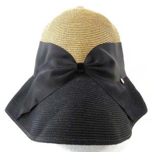 Athena New York Risako ペーパーハット リボン バイカラー 帽子 ブラック ナチュラル