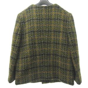 Drawer ノーカラーツイードジャケット チェック 茶 緑