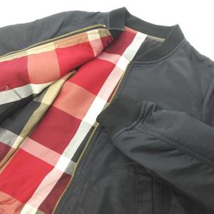 美品 近年 リバーシブル MA-1 ブルゾン ジャケット 中綿 チェック 金釦 レッド ブラック 36 約S 0928