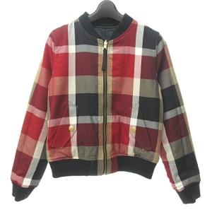 BLUE LABEL CRESTBRIDGE 美品 近年 リバーシブル MA-1 ブルゾン ジャケット 中綿 チェック 金釦 レッド ブラック 36 約S 0928