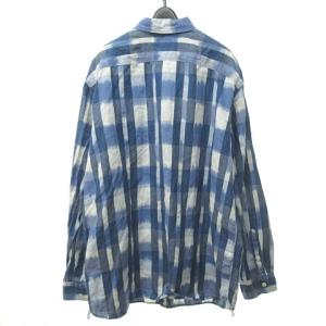 POLO RALPH LAUREN 大きいサイズ ワークシャツ チェック柄 長袖 トリプルステッチ 空環仕上げ ヴィンテージ風 コットン リネン ネイビー×ホワイト