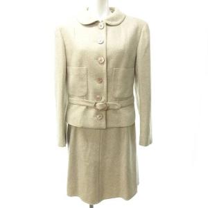 VALENTINO BOUTIQUE 美品 スカート スーツ セットアップ ジャケット ひざ丈 カシミヤ混 ウール イタリア製 ベージュ 10