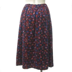 YVES SAINT LAURENT ヴィンテージ フラワー プリント スカート ひざ下丈 フレア 総柄 マルチカラー