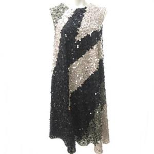 Grace Class 19AW アシンメトリー スパンコール ワンピース ビジュー フレア ひざ丈 総柄 ブラック グレー