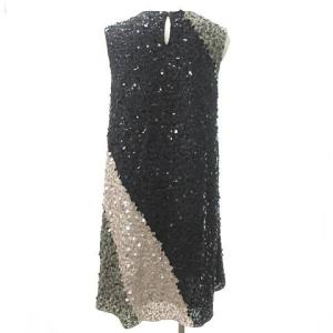 Grace Class 19AW アシンメトリー スパンコール ワンピース ビジュー フレア ひざ丈 総柄 ブラック グレー