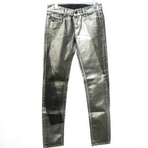 ペンキペイントコーティング ブラック スキニー デニム W24 シルバー