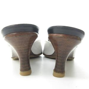 CHANEL バイカラー ココマーク リボン サンダル ミュール ウッドソール ブラック ホワイト