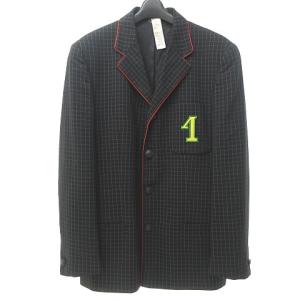 GIANNI VERSACE ヴィンテージ メデューサ ボタン テーラード ジャケット ウィンドウペン チェック ワッペン ブラック S表記