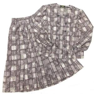 美品 ヴィンテージ チェック × ドット セットアップ ジャケット スカート 総柄 ロング 日本製 ピンク 黒 ブラック マルチカラー