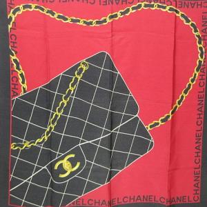 チェーンバッグ柄 スカーフ シルク 黒 赤