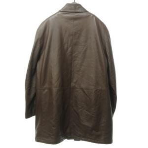 Salvatore Ferragamo レザーステンカラーコート ライナー付き ガンチーニボタン カシミヤ混 50 茶