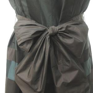 M'S GRACY ブロック チェック フレア ワンピース リボン サテン 緑 グリーン 茶 ブラウン 40 約M 1016 STK