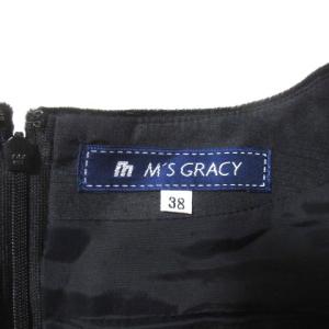 M'S GRACY タグ付き 花柄 白黒 ワンピース ひざ丈 7分袖 七分袖 スクエアネック ベロア切替 38 M ホワイト ブラック STK