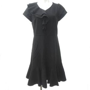 美品 ラッフル ワンピース ドレス アシンメトリー パフスリーブ セミフォーマル  黒 ブラック 40 約M 1017 STK
