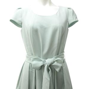 TO BE CHIC タグ付き 2WAY フレア ワンピース ドレス パフスリーブ ひざ下丈 リボン 日本製 ペールカラー 水色 青 ブルー 40
