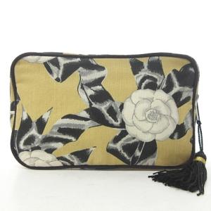 カメリア リボン ポーチ 小物入れ ファブリック タッセル イエロー ベージュ