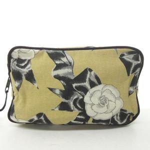 CHANEL カメリア リボン ポーチ 小物入れ ファブリック タッセル イエロー ベージュ