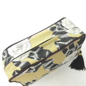 CHANEL カメリア リボン ポーチ 小物入れ ファブリック タッセル イエロー ベージュ