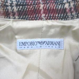 EMPORIO ARMANI チェック テーラード ジャケット シングル 3B バージンウール ベージュ系 40 サイドベンツ